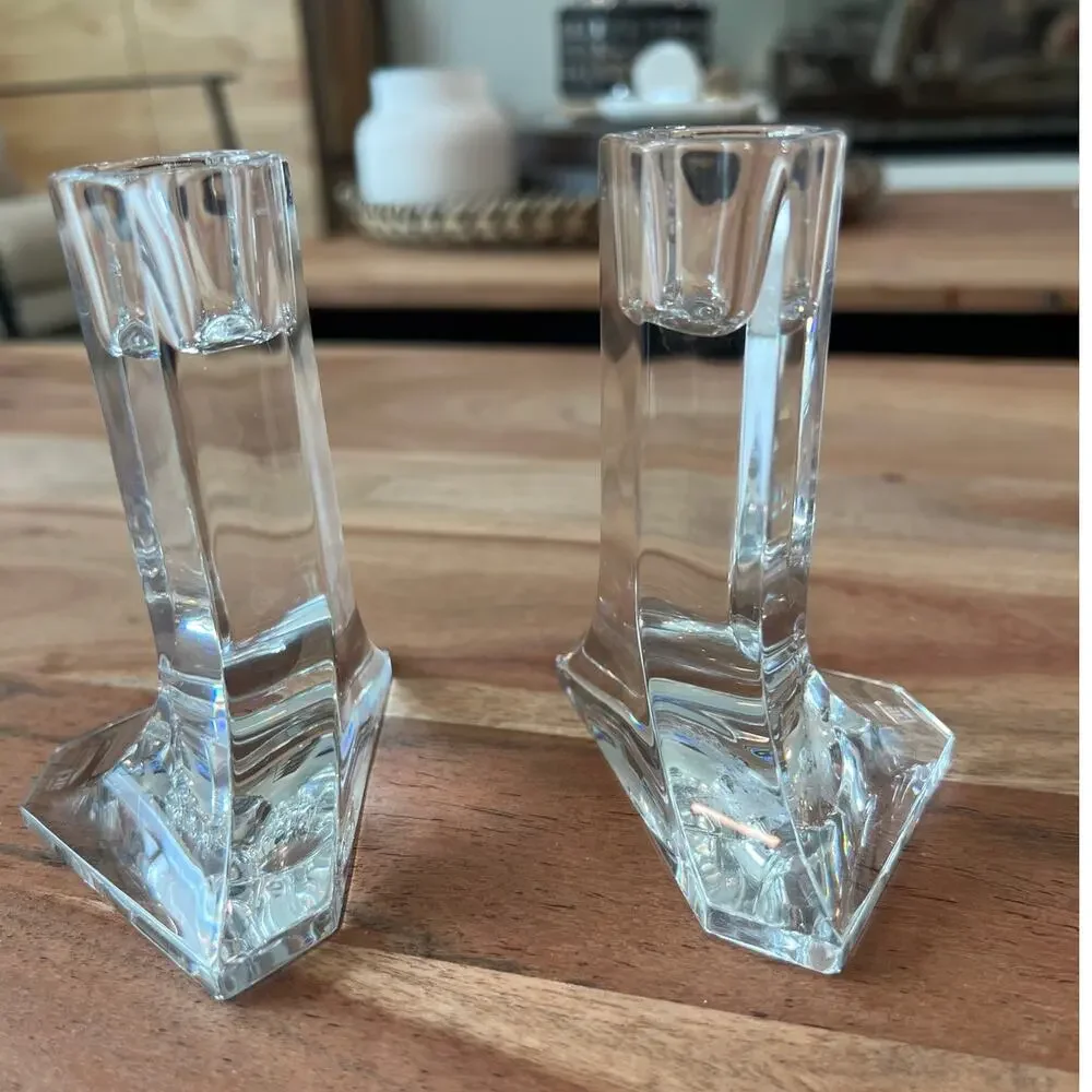 Joseph Riedel crystal candlestick holders set of 2 MCM vintage lead crystal 4